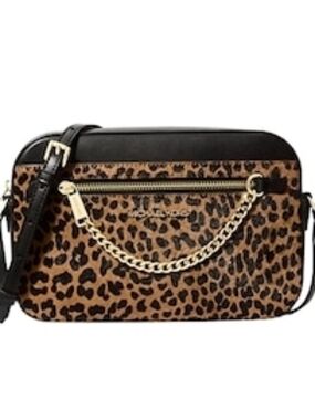 Michael KORS Leopard Print Crossbody Bag with Chain Accent